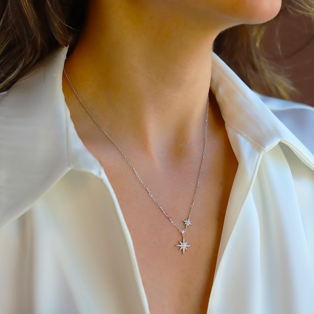 Kutup Yıldızı İkili Gümüş Kolye