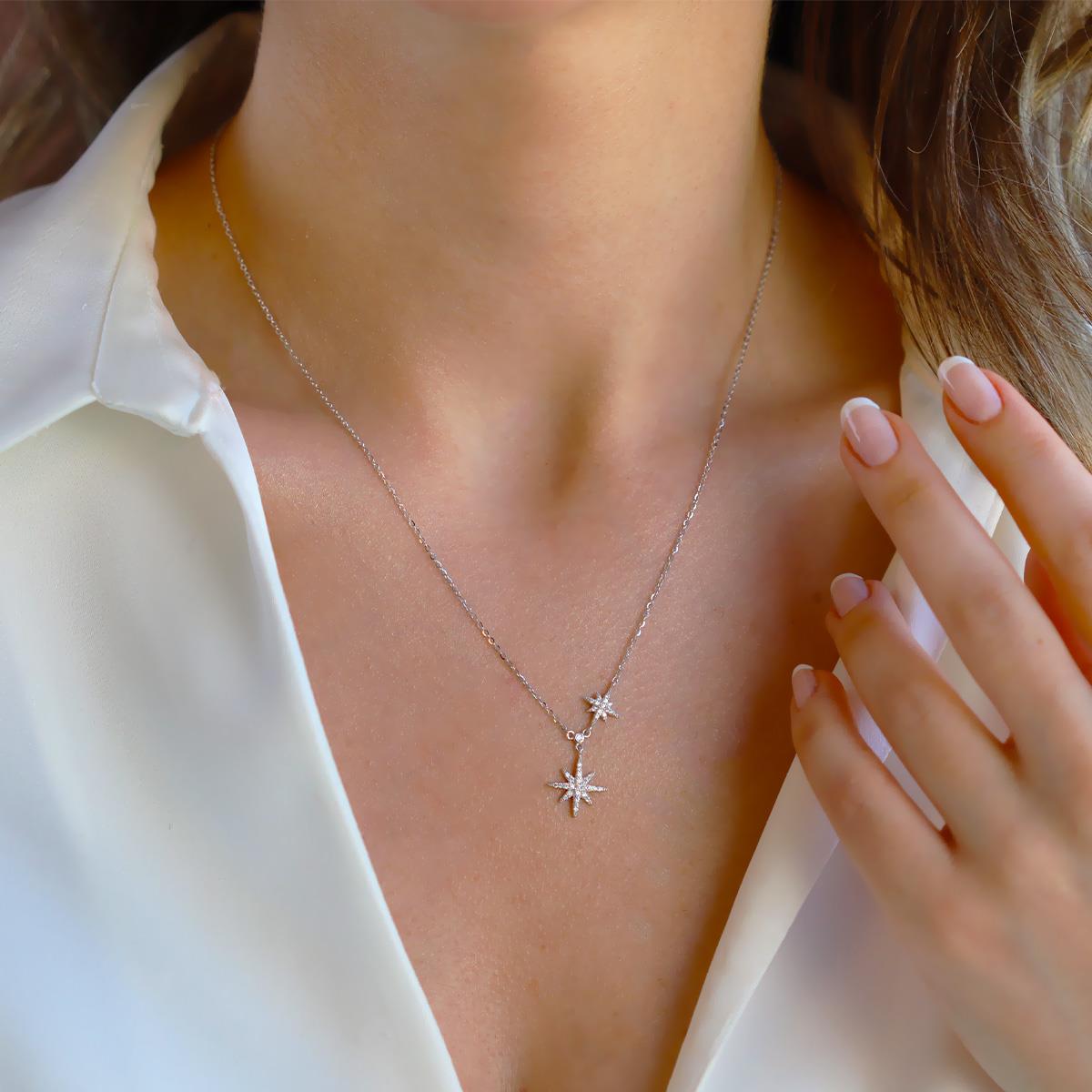 Kutup Yıldızı İkili Gümüş Kolye