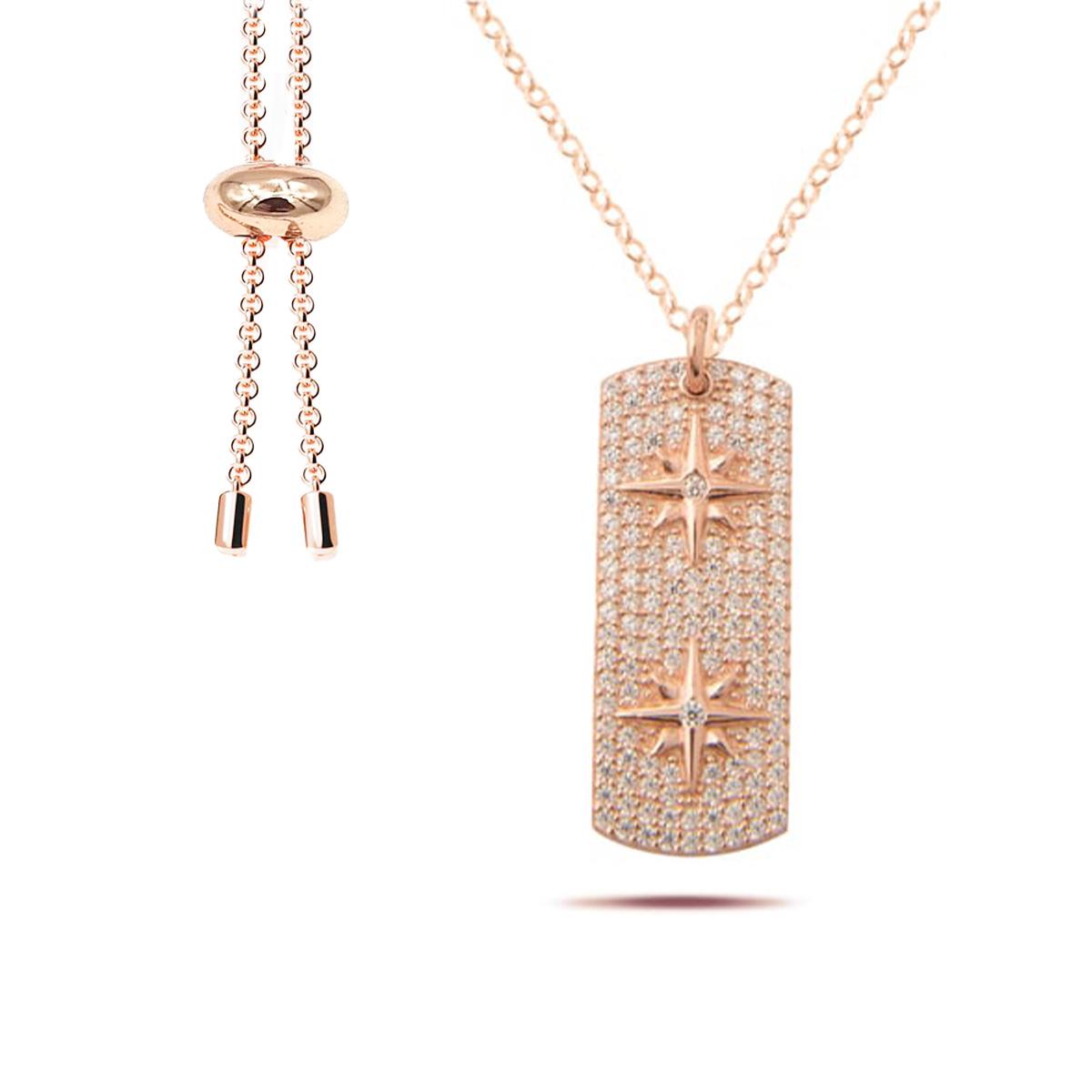 Kutup Yıldızı Rose Gold Asansörlü Gümüş Kolye