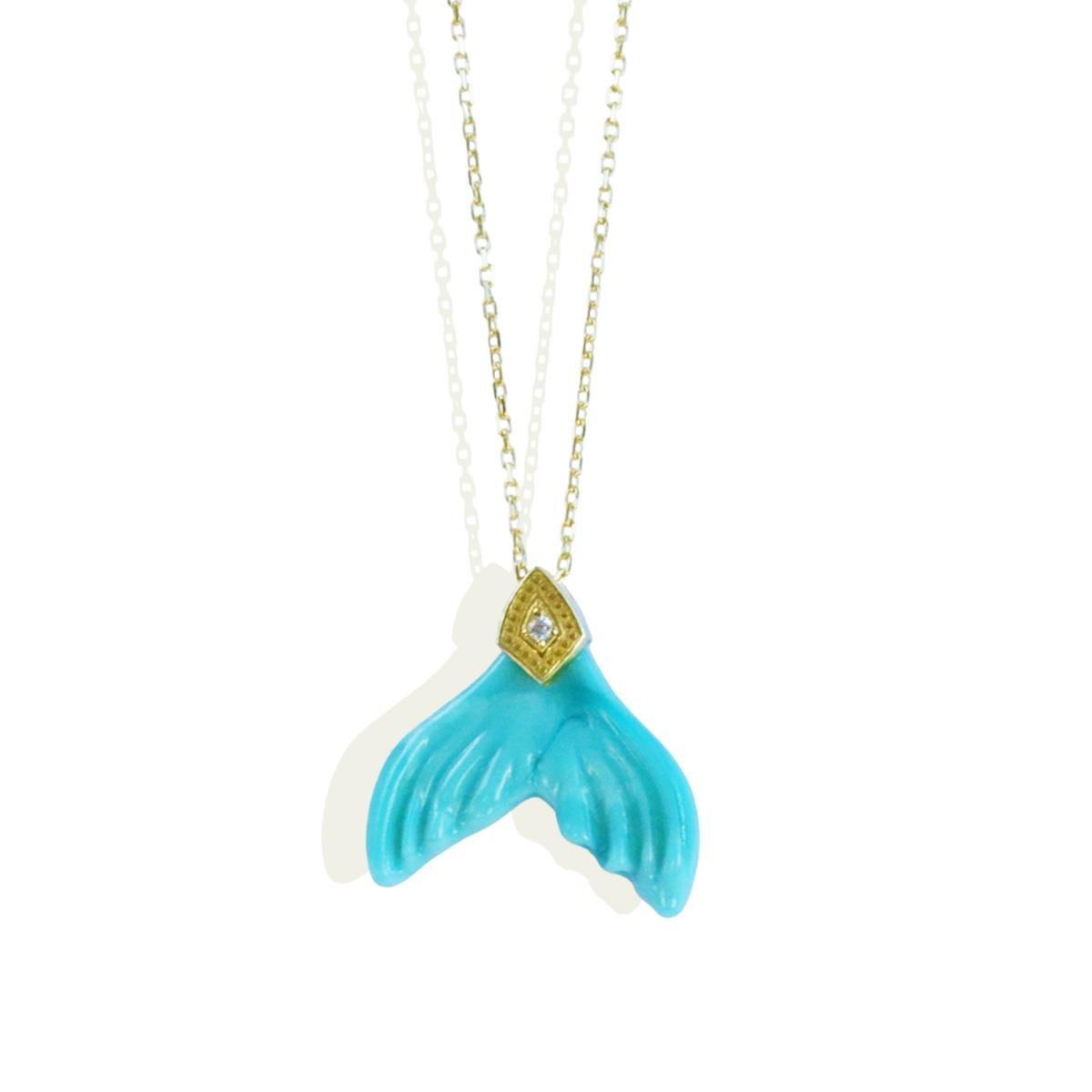 Kuyruk Turkuaz Taşlı Gold Gümüş Kolye