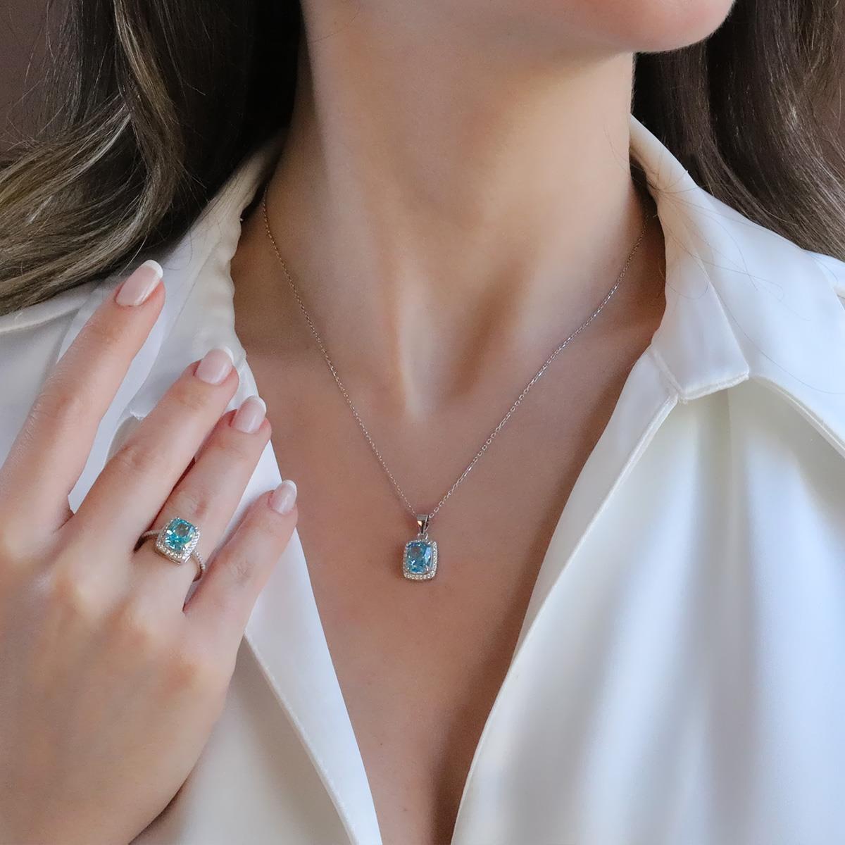 Mavi Icecut Taşlı Gümüş Set