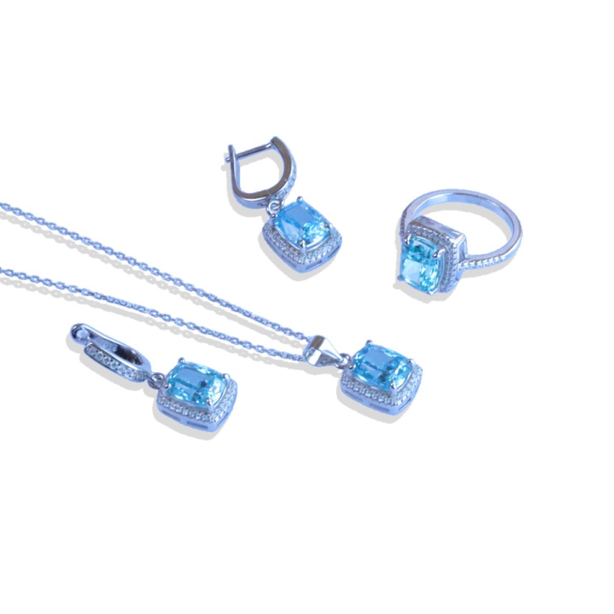 Mavi Icecut Taşlı Gümüş Set