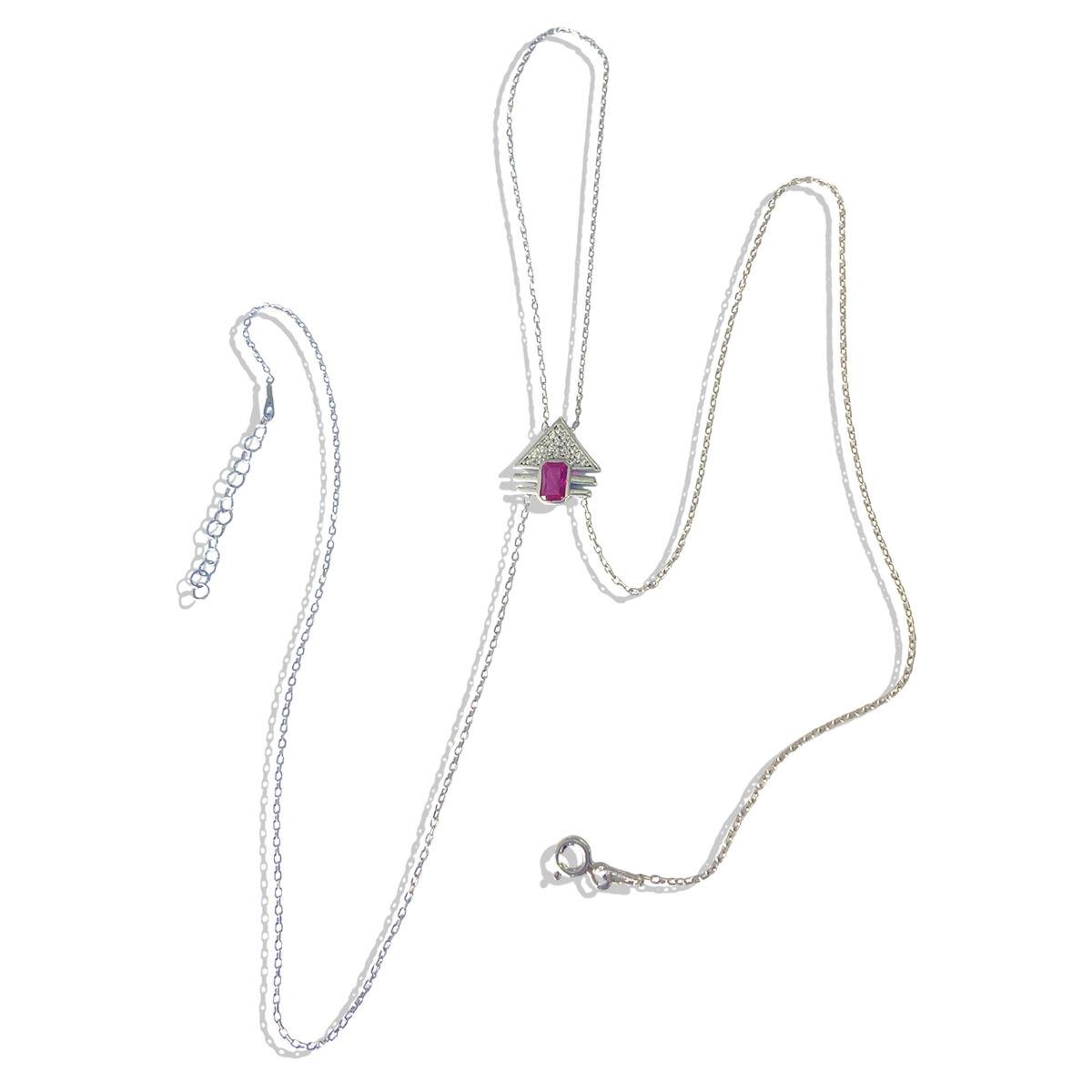 Mekik Üçgen Pembe Taşlı Gümüş Şahmeran