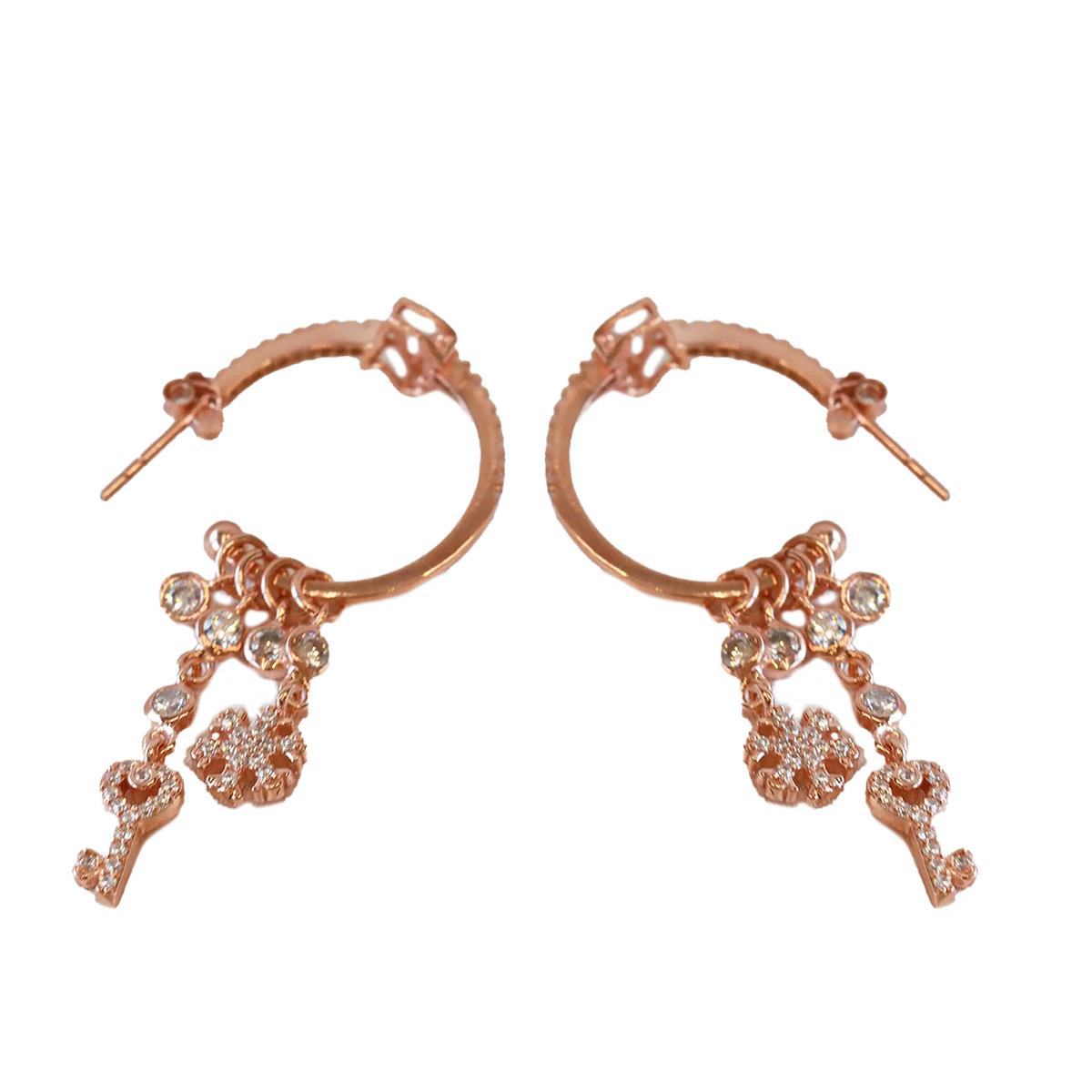 Melek Figürlü Rose Gold Kaplama Gümüş Charm Küpe