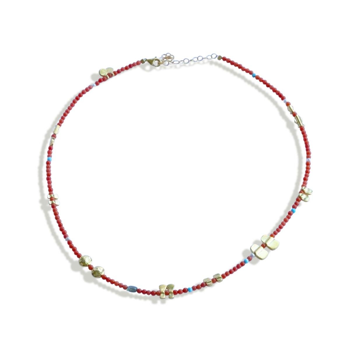 Mercan Taşlı Gold Doğaltaş Gümüş Kolye