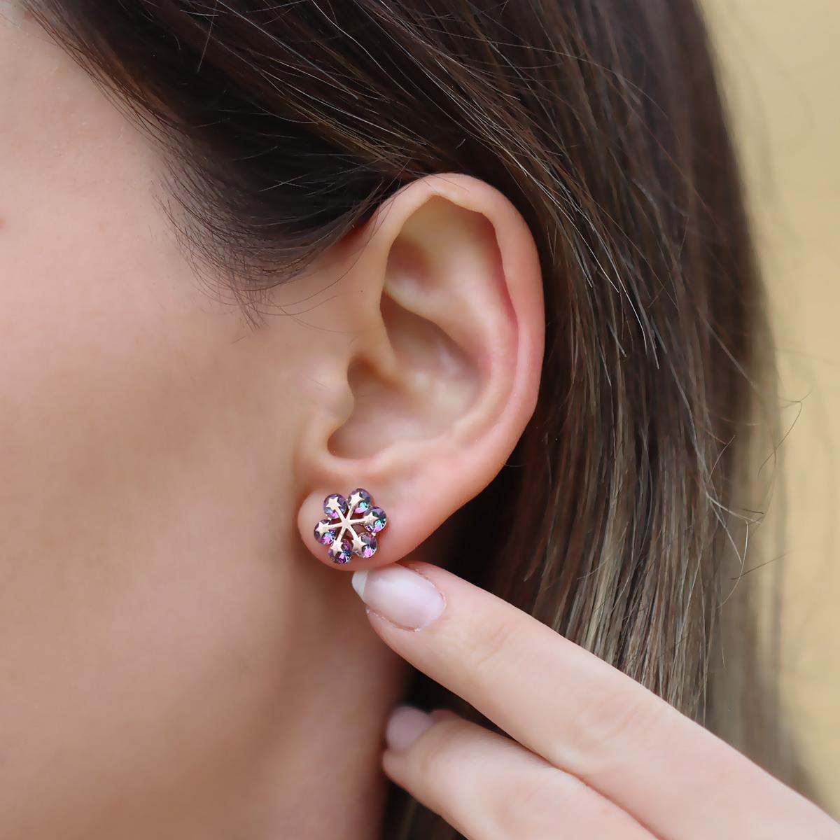 Mistik Topaz Taşlı Rose Gold Çiçek Gümüş Küpe