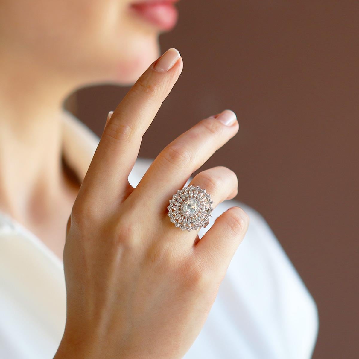 Oval Mekik Taşlı Sky Diamond  Gümüş Yüzük