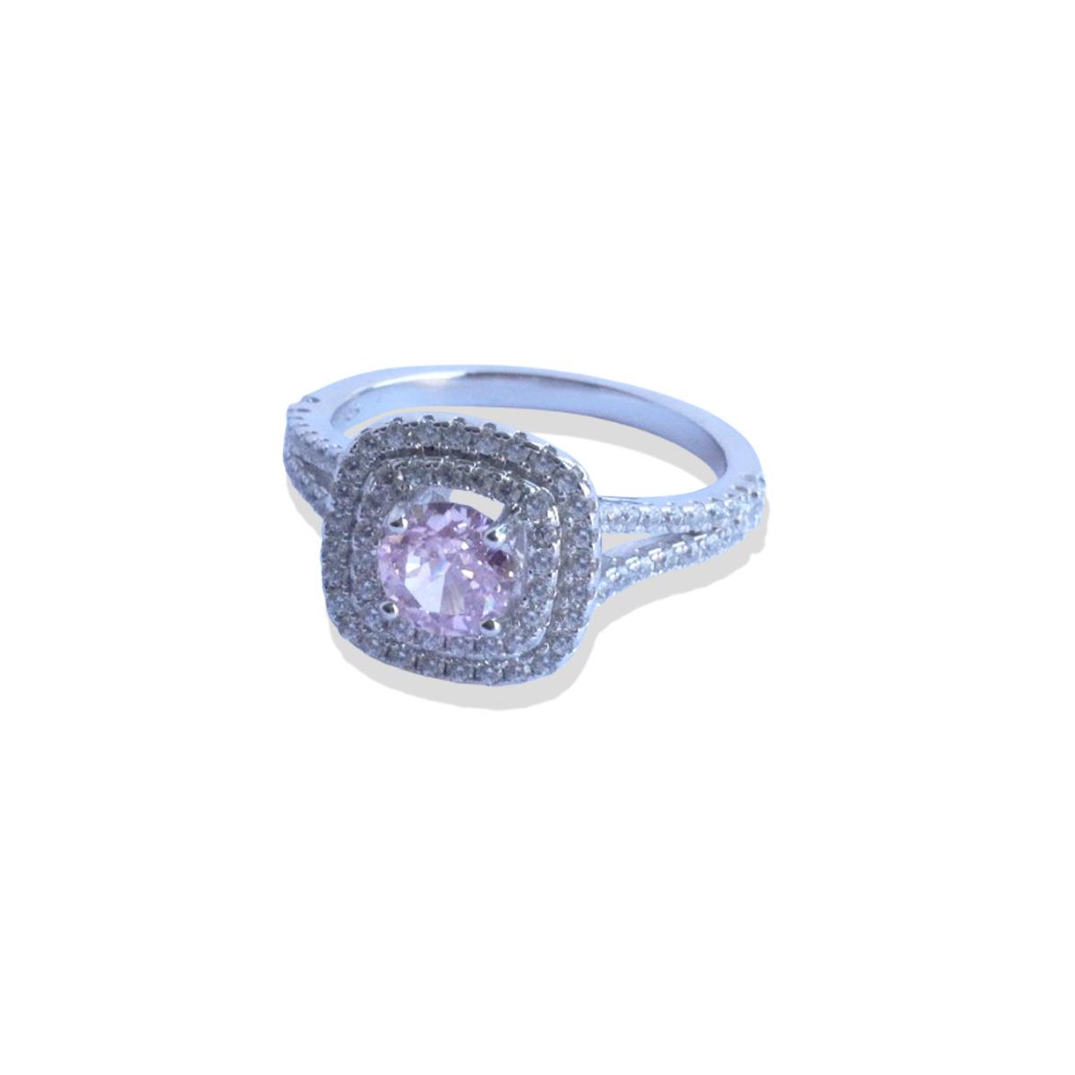 Oval Pembe Icecut Taşlı Gümüş Yüzük