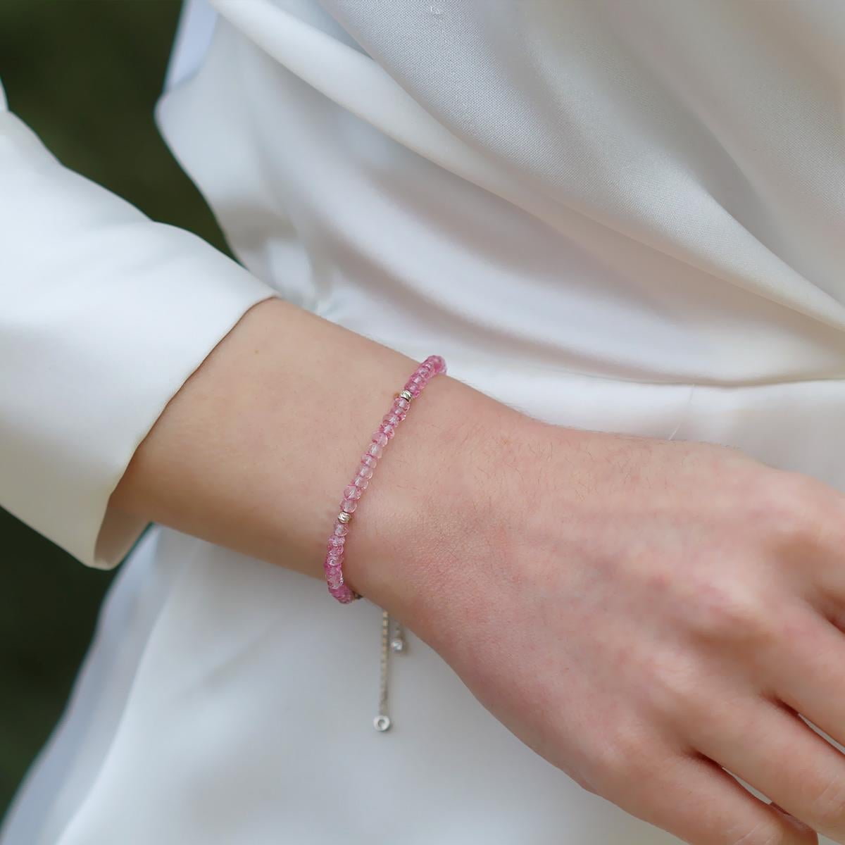 Pembe Kuvars Taşlı Asansörlü Gümüş Bileklik