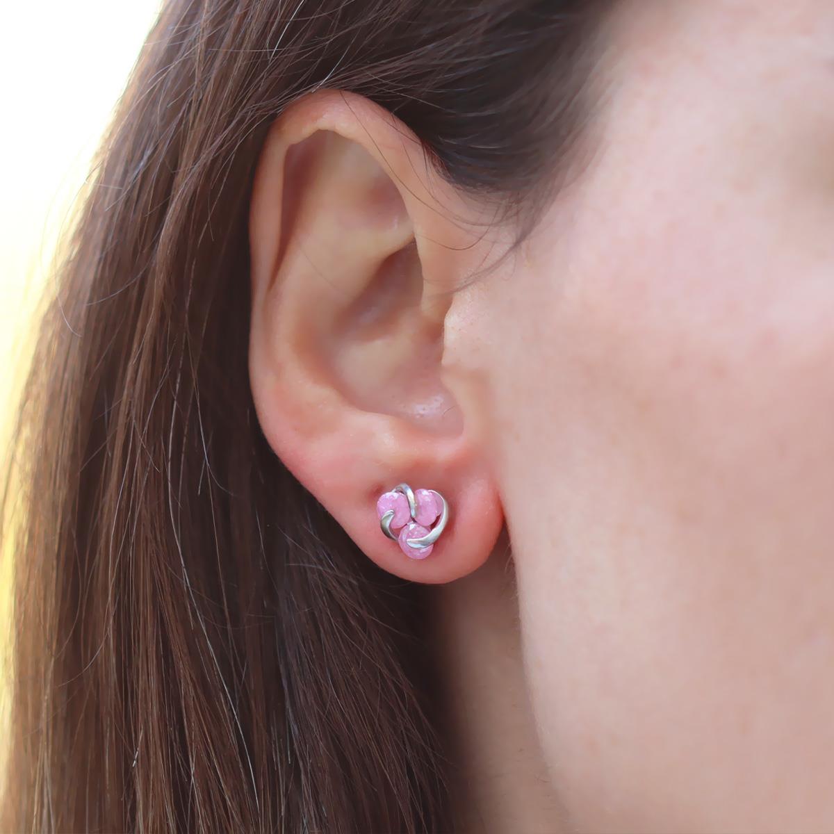 Pembe Kuvars Taşlı Gümüş Nokta Küpe