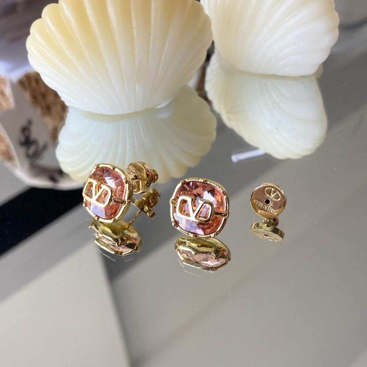 Pembe Taşlı Gold Çelik Küpe