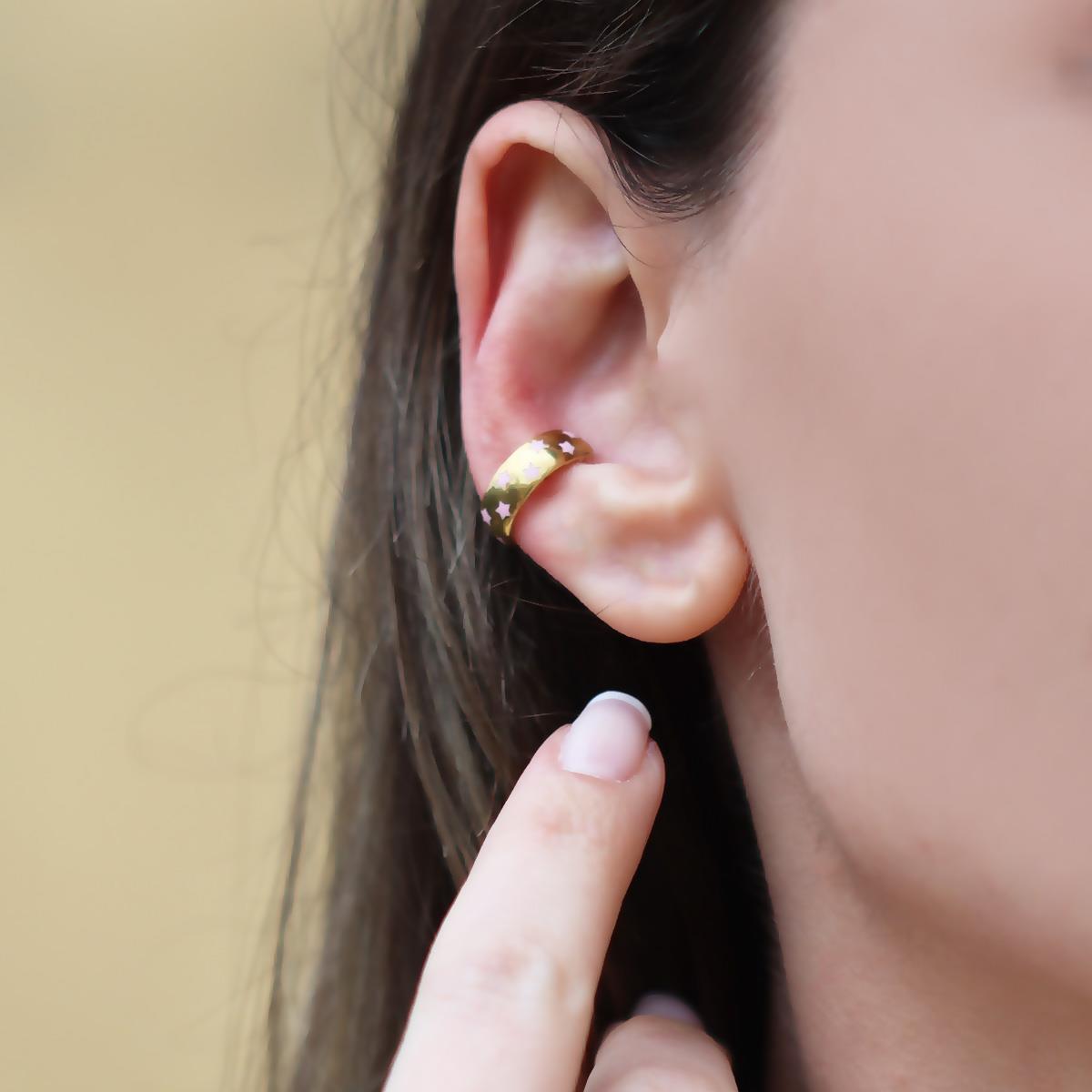 Pembe Yıldız Mineli Gümüş Cuff  Küpe