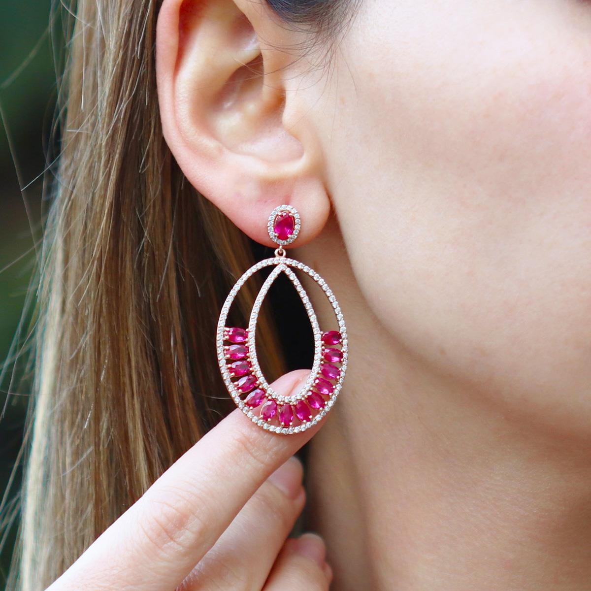 Pembe Zirkon Taşlı Glamore Rose Gold Kaplama Gümüş Küpe