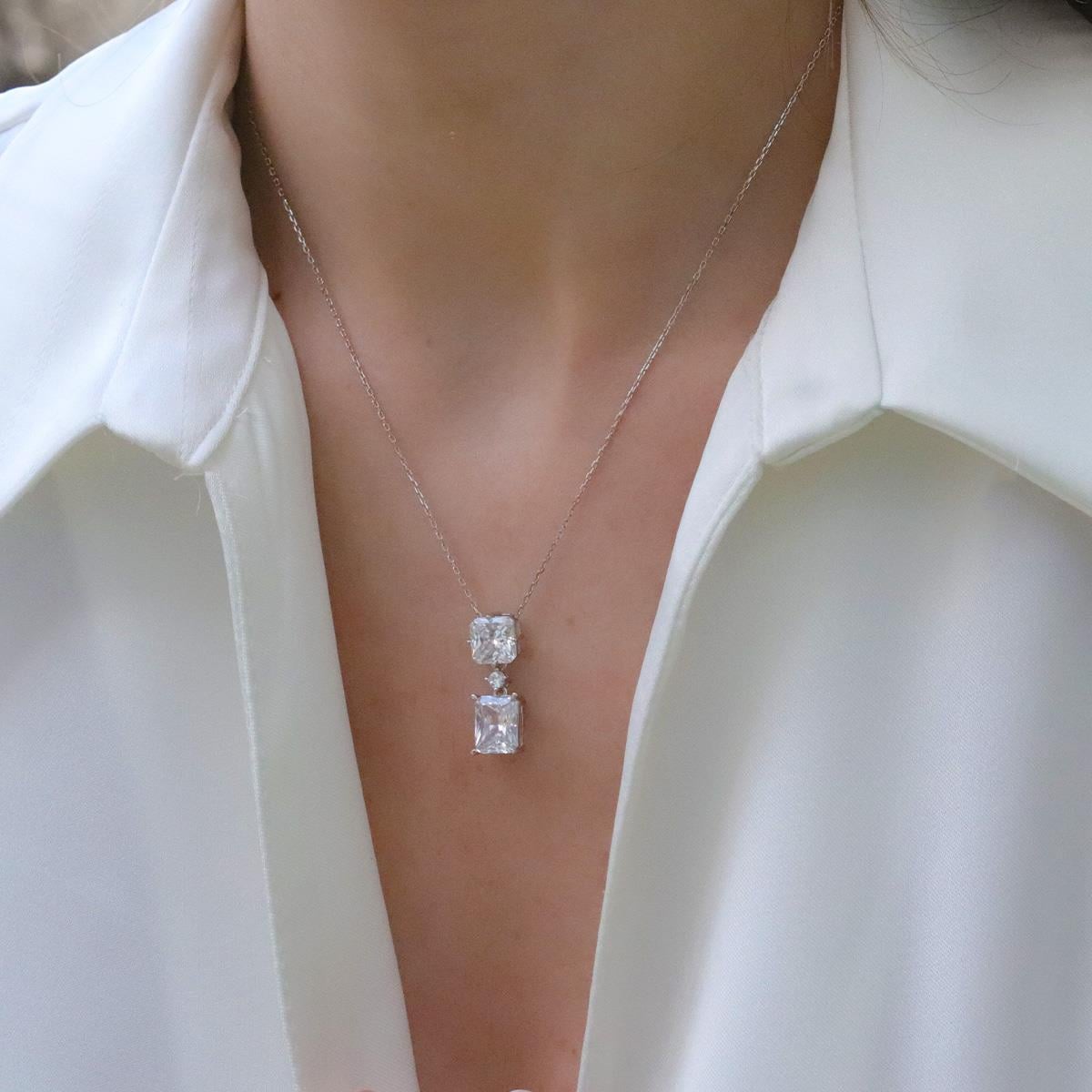 Prenses Kesim Zirkon Taşlı Gümüş Set