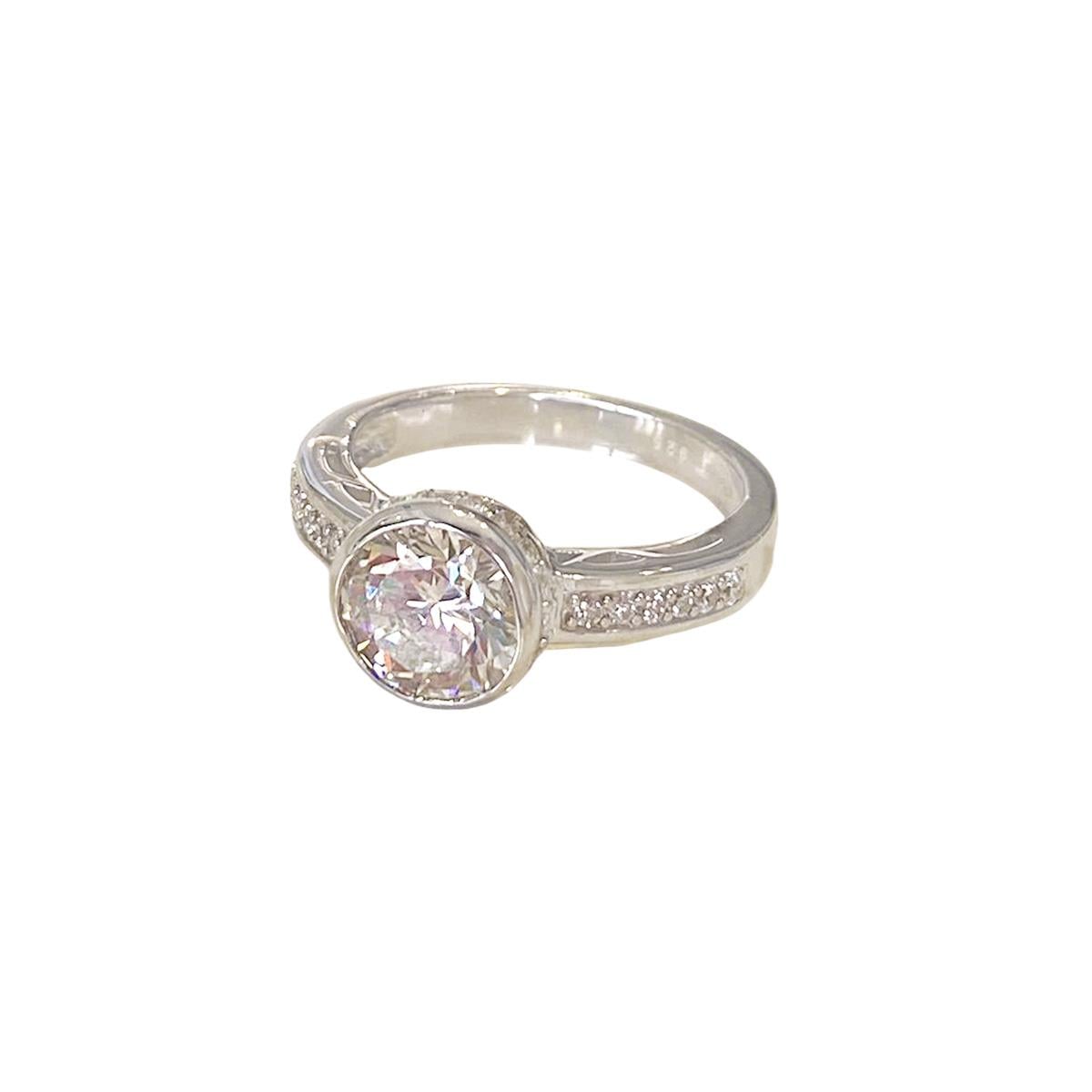 Round Tektaş 1.50CT Sky Diamond Gümüş Yüzük