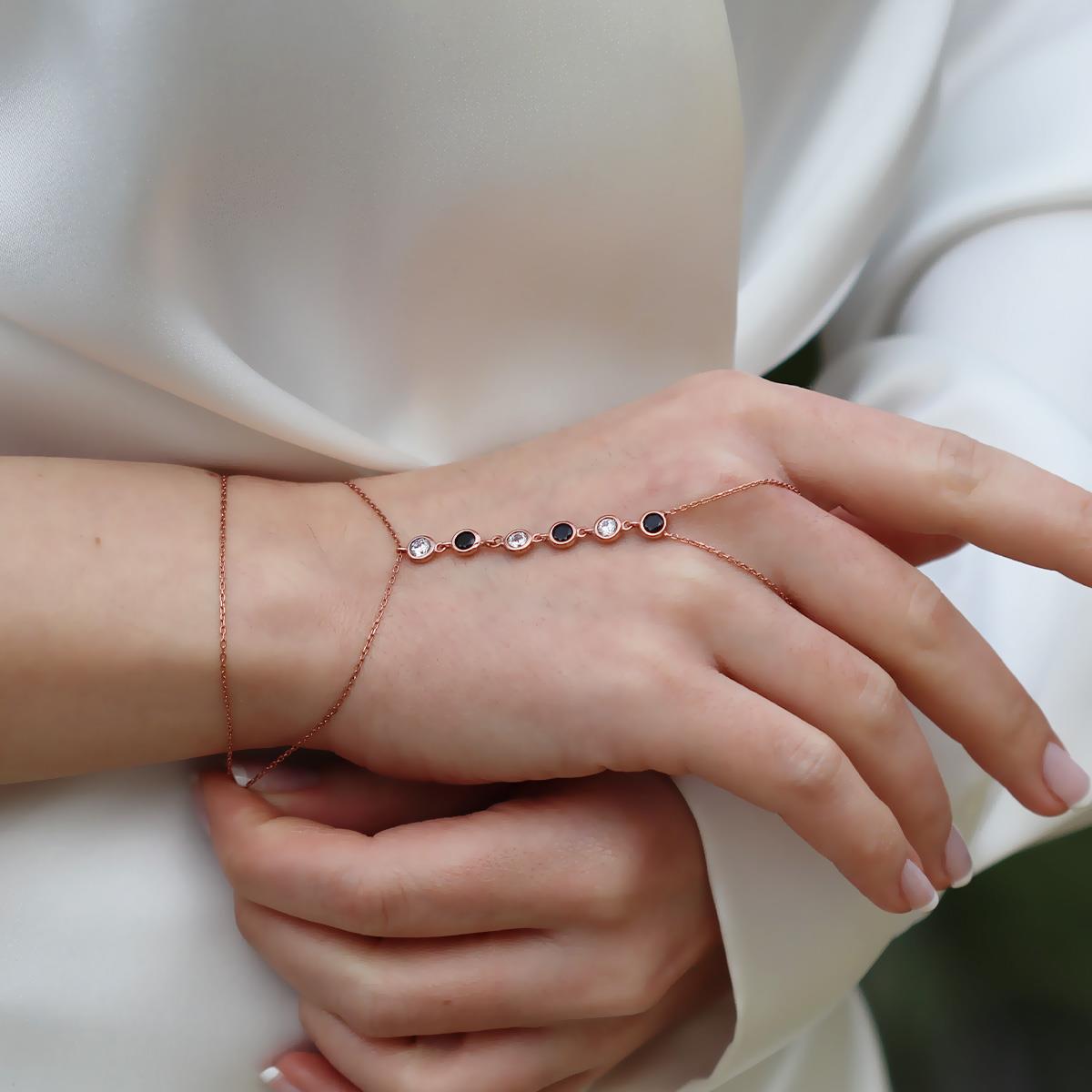 Sıra Zirkon Taşlı Rose Gold Gümüş Şahmeran