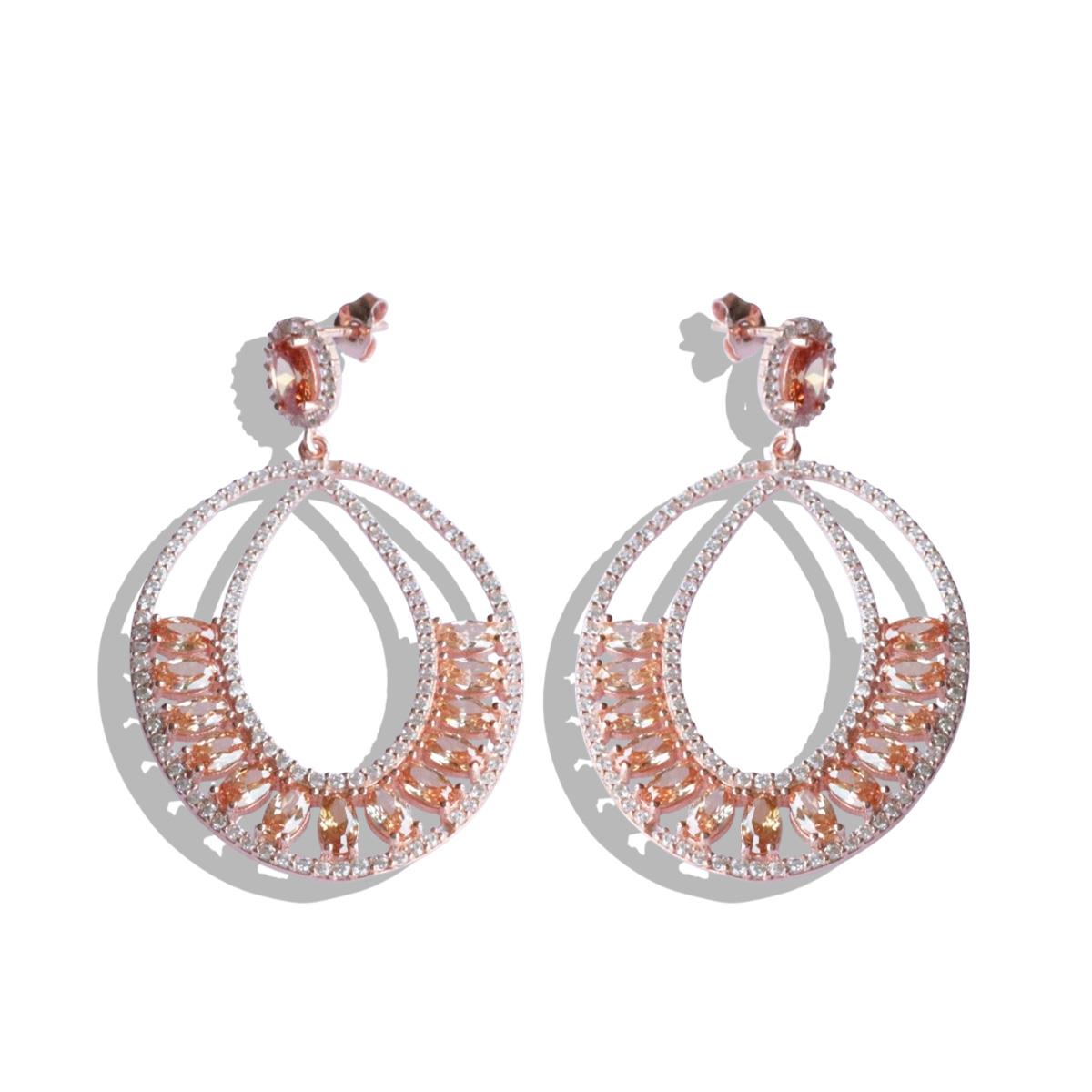 Sitrin Taşlı Glamore Rose Gold Gümüş Küpe