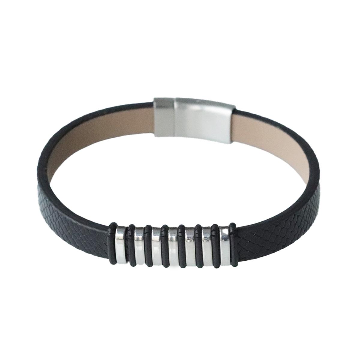 Siyah Crocodile Deri Çelik Bileklik