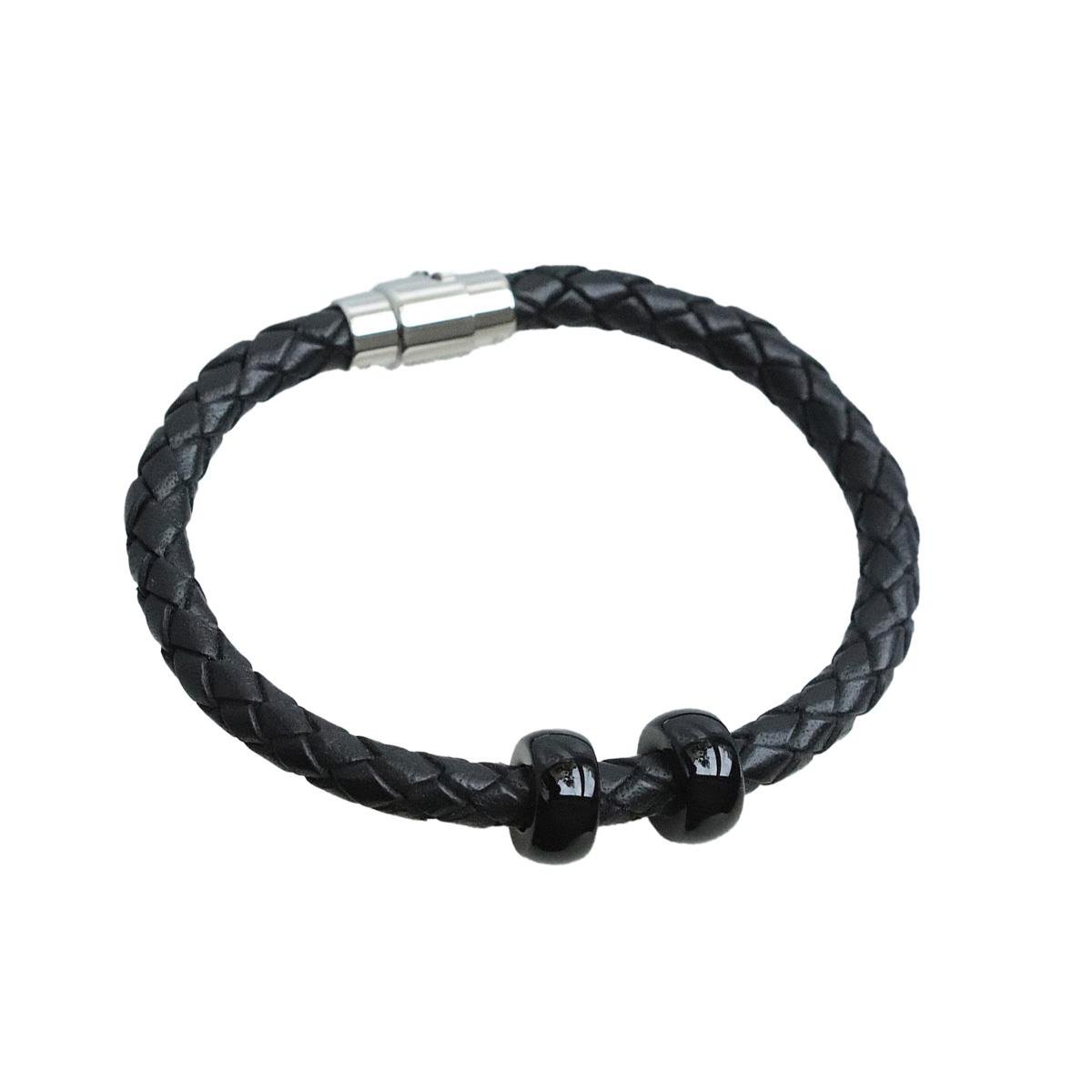 Siyah Halka Deri Çelik Bileklik