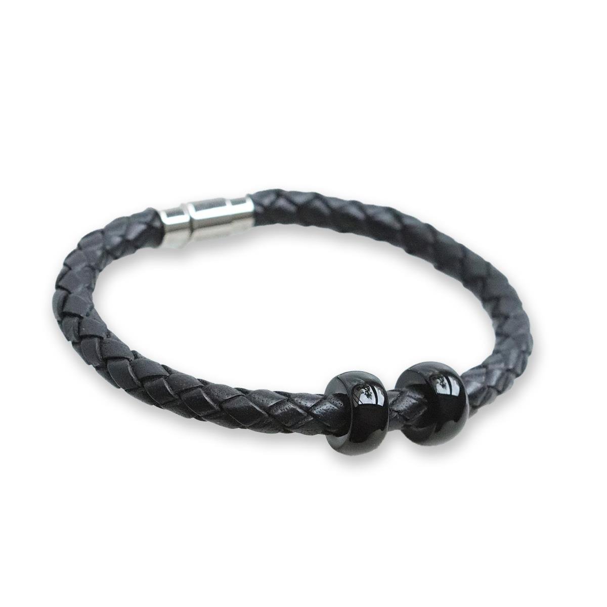 Siyah Halka Deri Çelik Bileklik