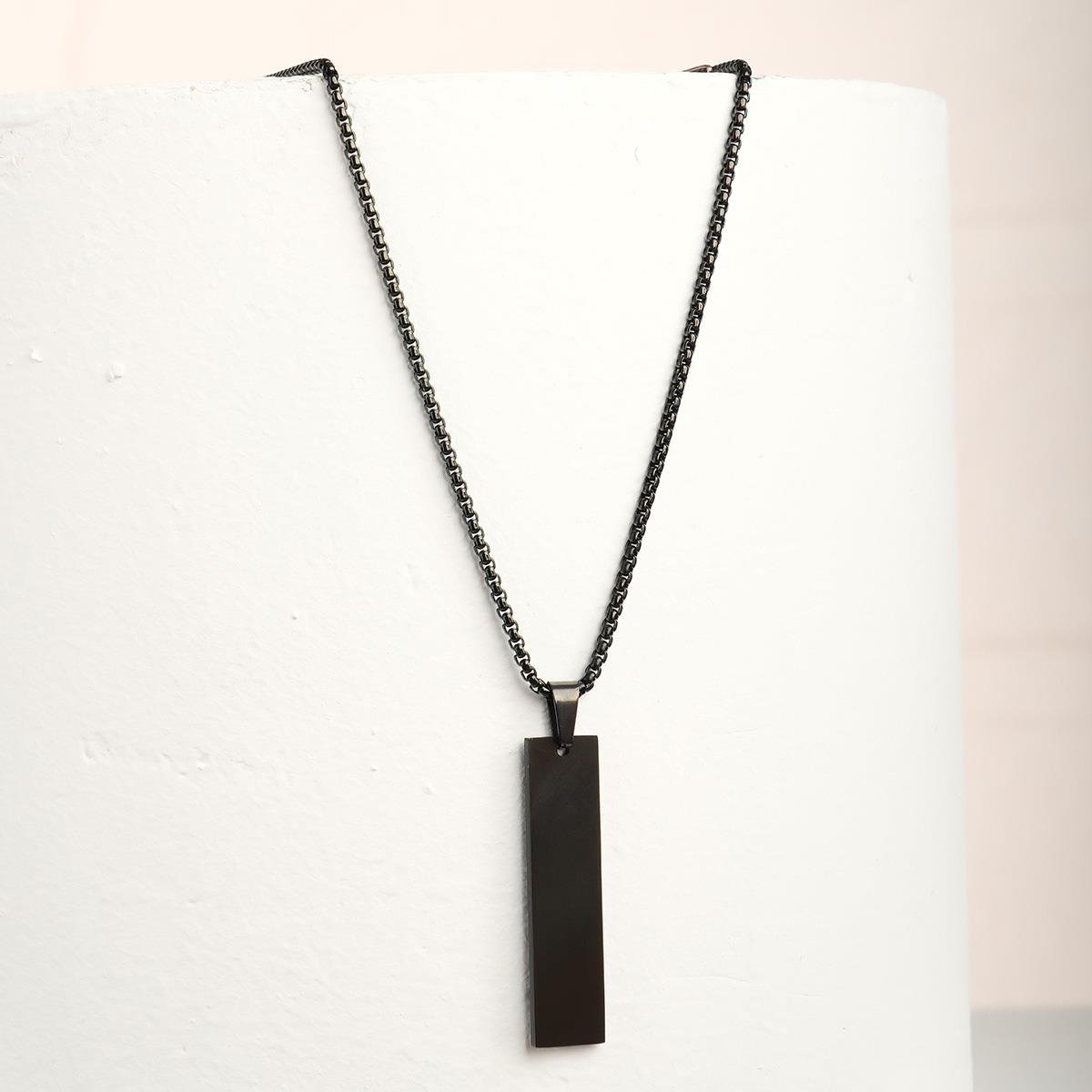 Siyah Plaka Erkek Çelik Kolye