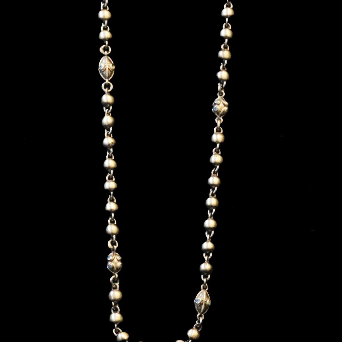 Taşlı Toplu Oksitli Gümüş Erkek Kolye