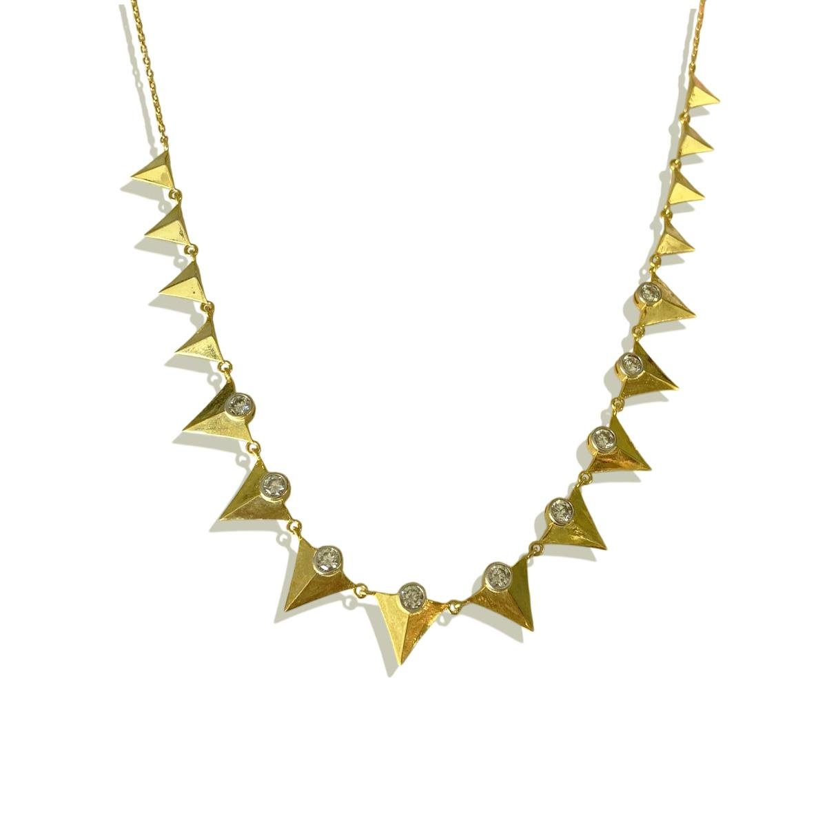 Taşlı Üçgen Trend Gold Gümüş Kolye