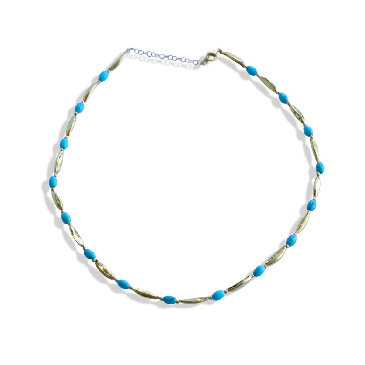 Turkuaz Taşlı Alaçatı Doğaltaş Gümüş Kolye