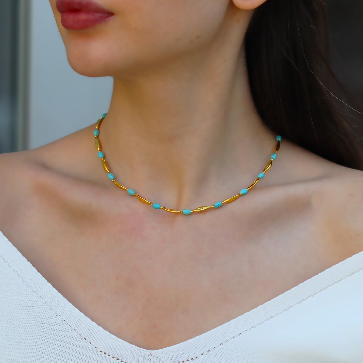 Turkuaz Taşlı Alaçatı Doğaltaş Gümüş Kolye