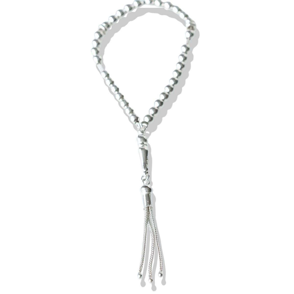 Üç Püsküllü Mini Taneli Gümüş Tesbih