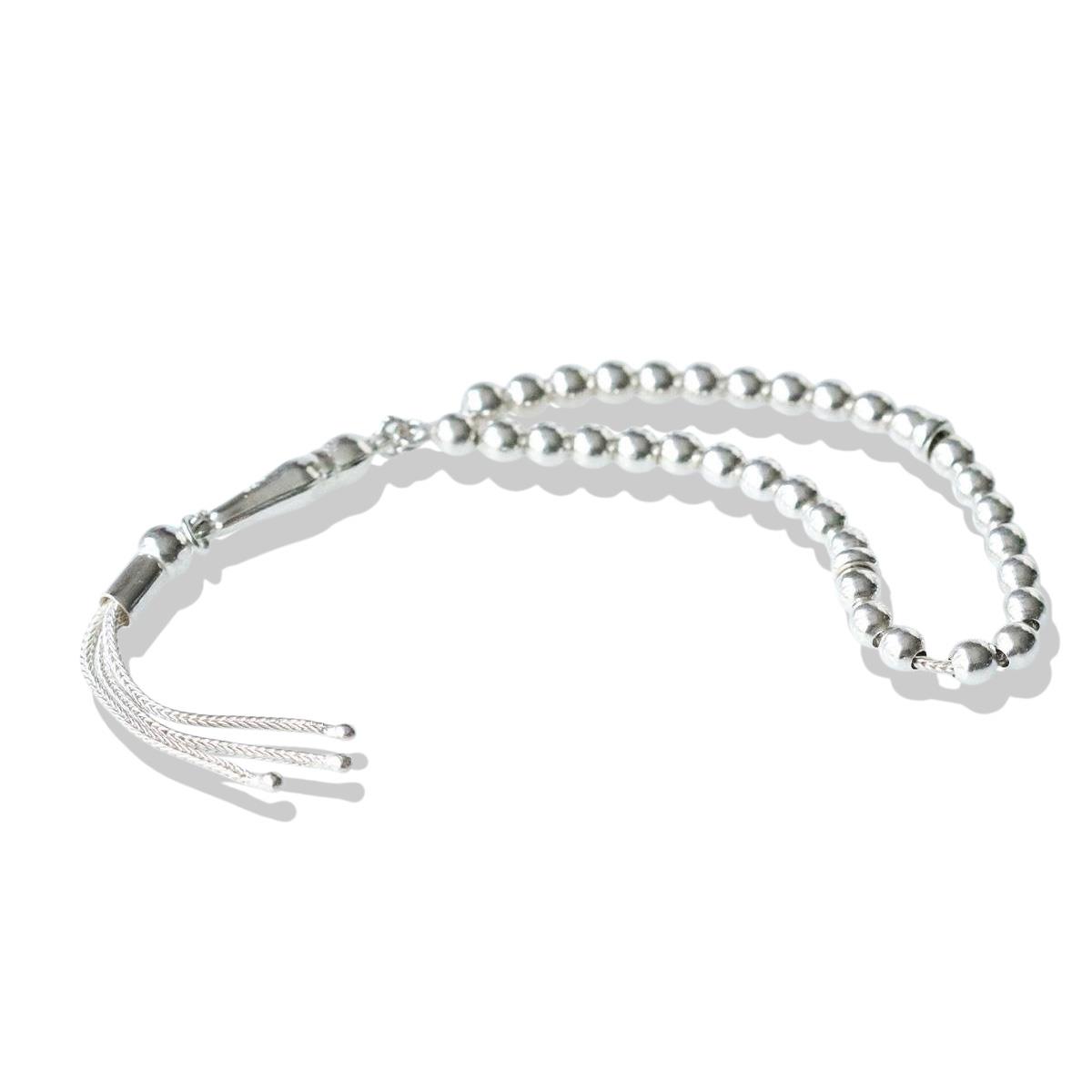 Üç Püsküllü Mini Taneli Gümüş Tesbih