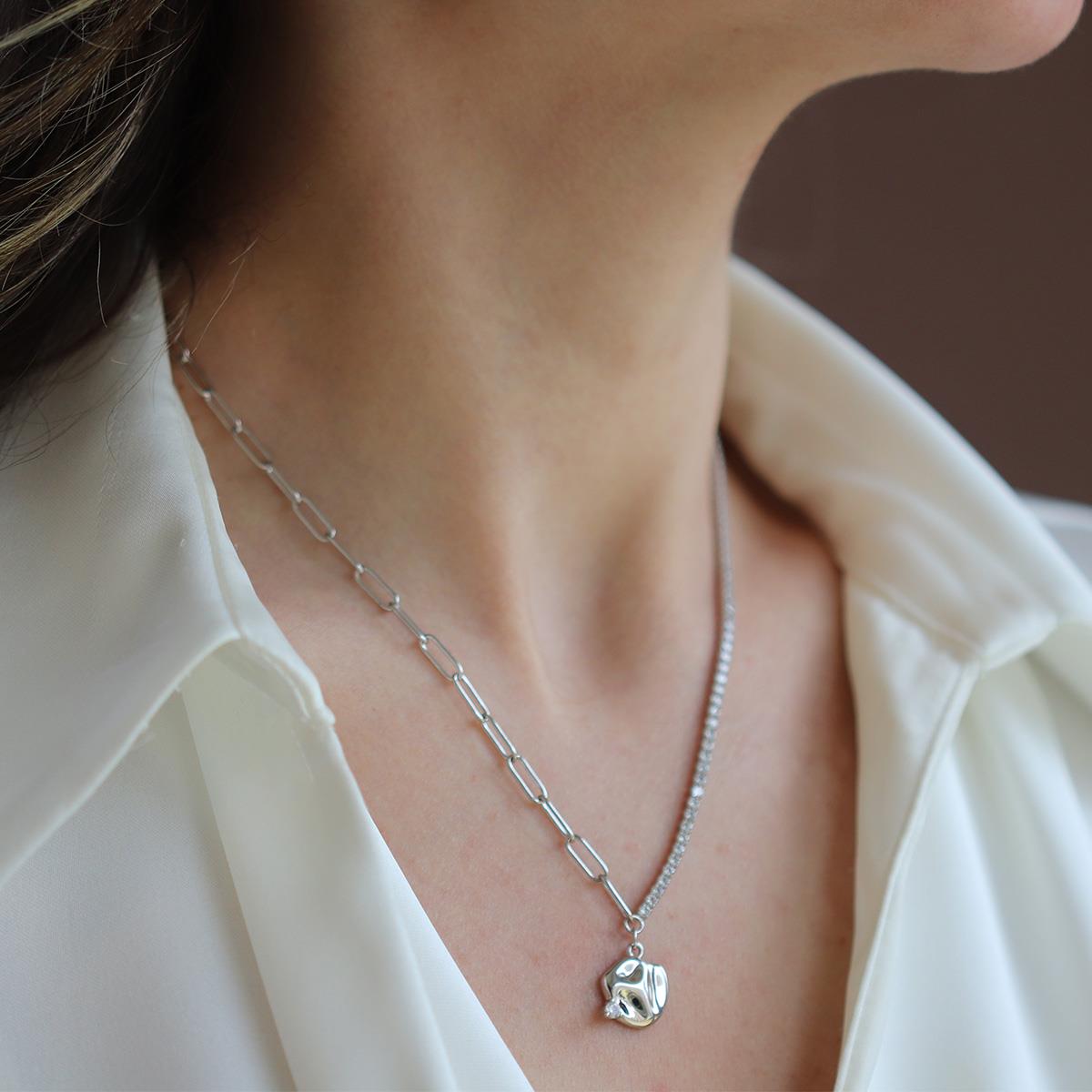 Yarı Su Yolu Trend Gümüş Kolye