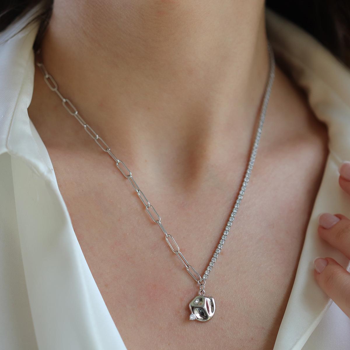 Yarı Su Yolu Trend Gümüş Kolye