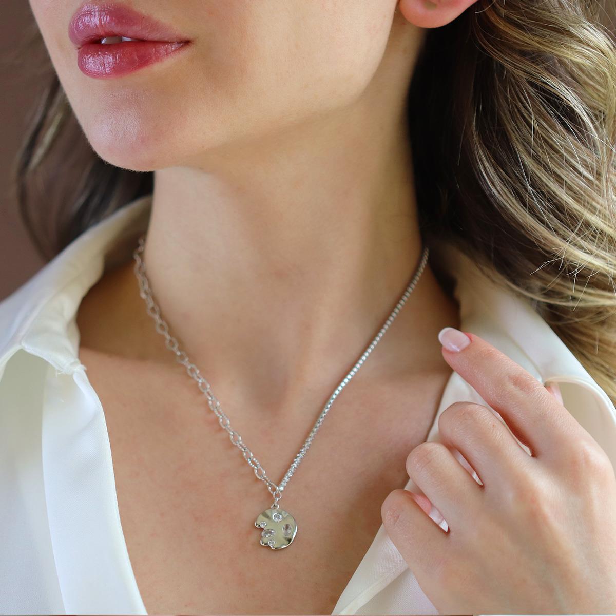 Yarı Su Yolu Trend Zincirli Gümüş Kolye