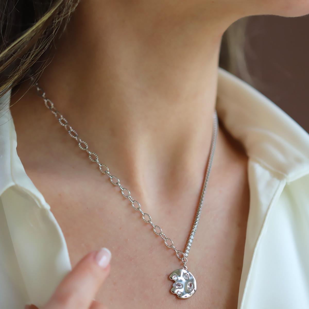 Yarı Su Yolu Trend Zincirli Gümüş Kolye