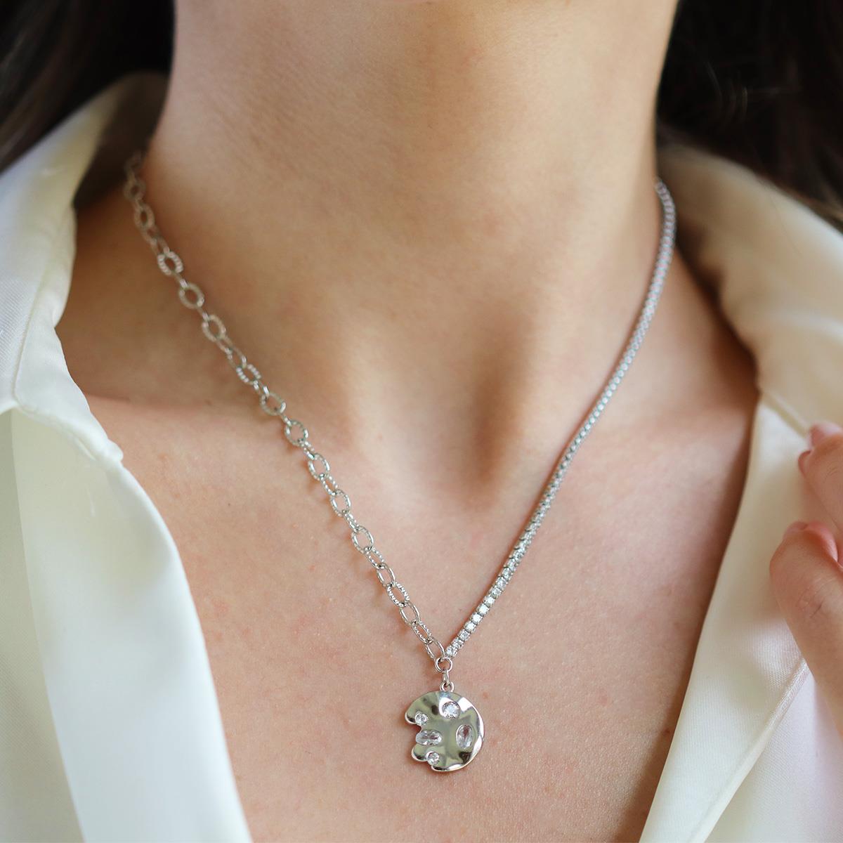 Yarı Su Yolu Trend Zincirli Gümüş Kolye