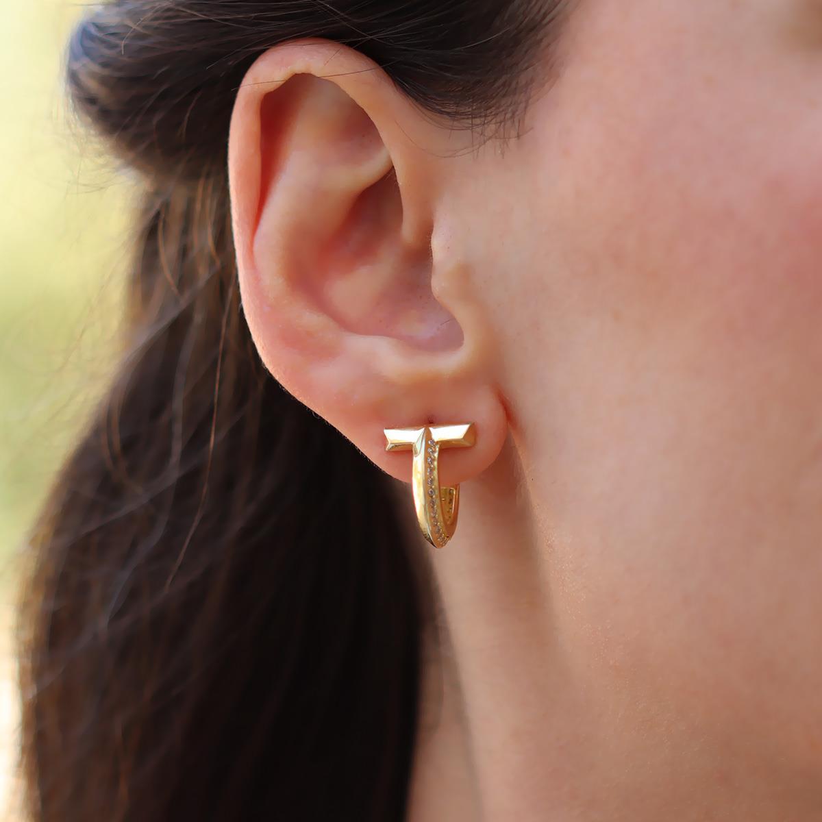 Yarı Taşlı T Halka Gümüş Küpe