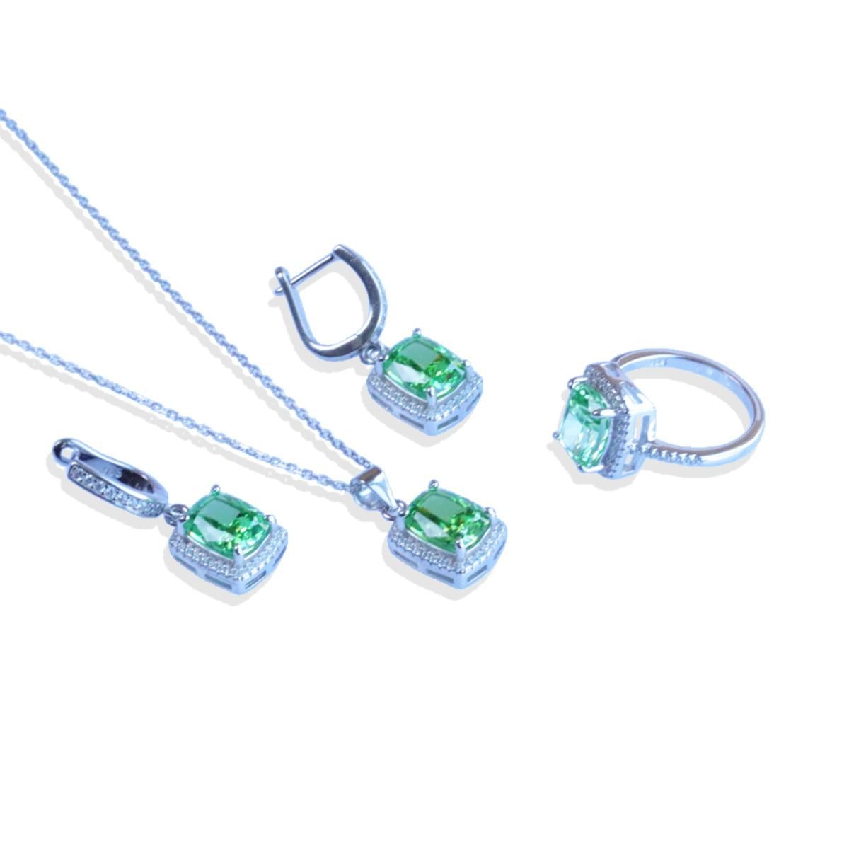 Yeşil Icecut Taşlı Gümüş Set