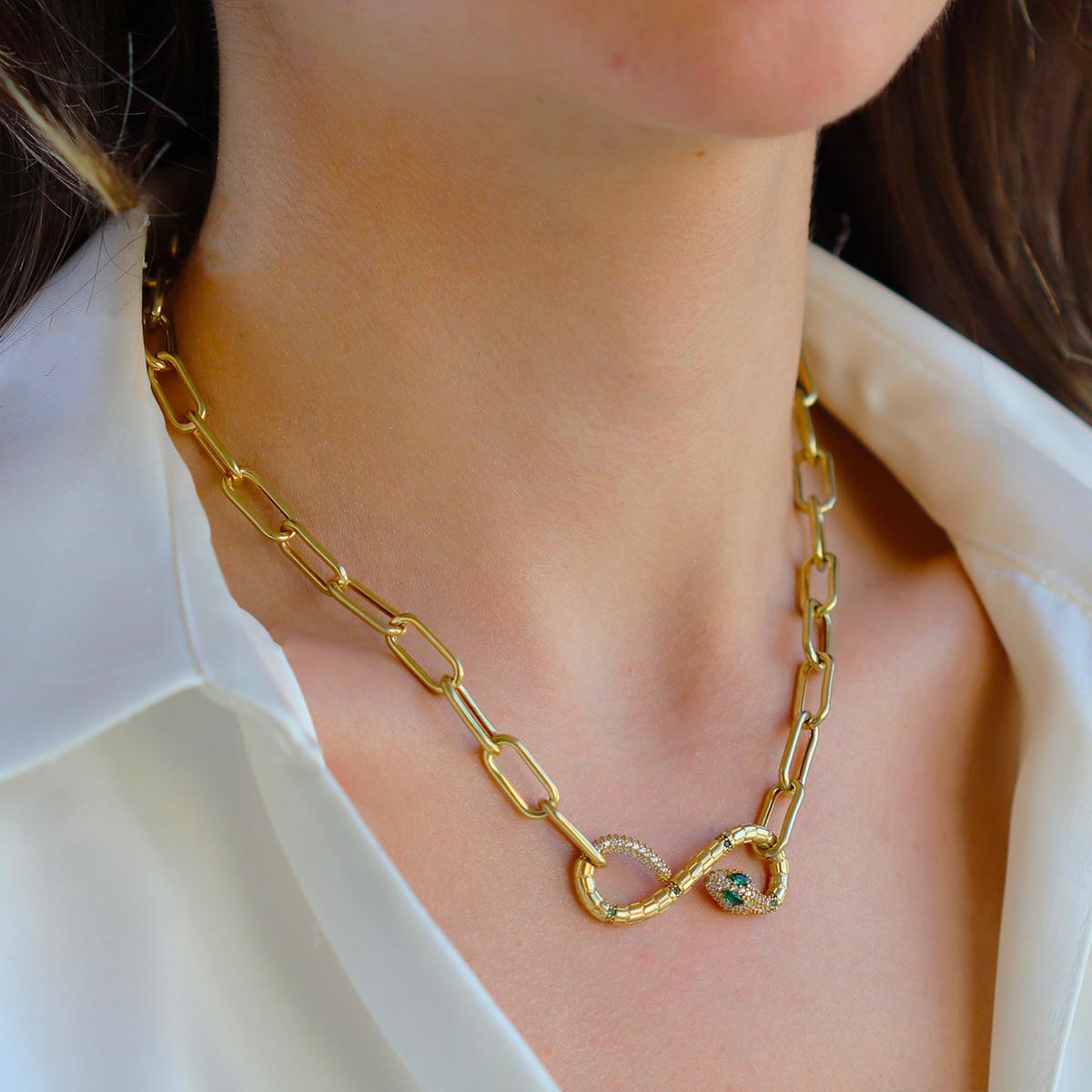 Yılan Sonsuzluk Modeli Gold Kaplama Zirkon Taşlı Set