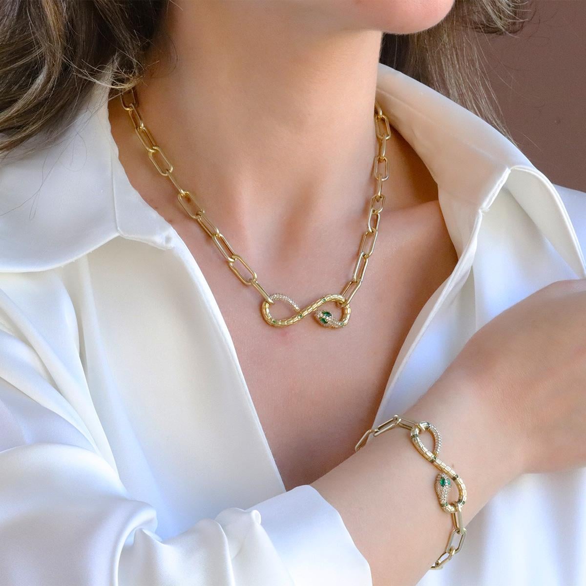 Yılan Sonsuzluk Modeli Gold Kaplama Zirkon Taşlı Set