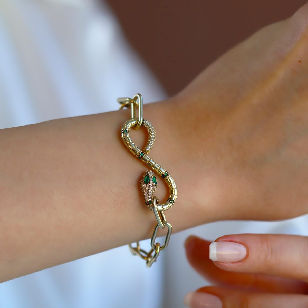 Yılan Sonsuzluk Modeli Gold Kaplama Zirkon Taşlı Bileklik