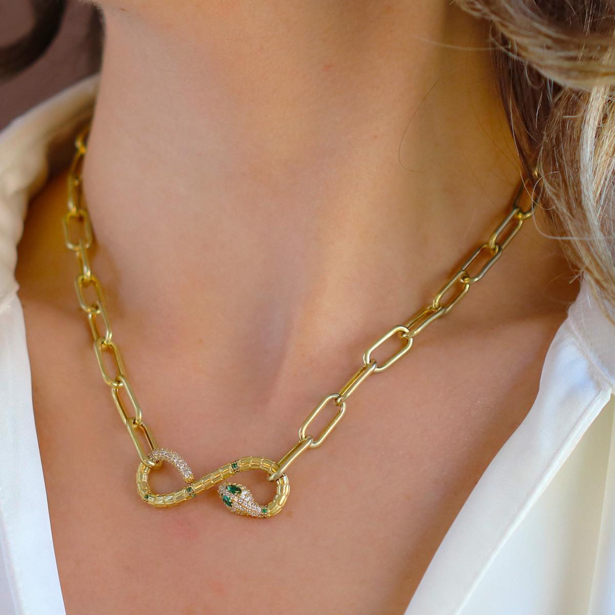 Yılan Sonsuzluk Modeli Gold Kaplama Zirkon Taşlı Kolye