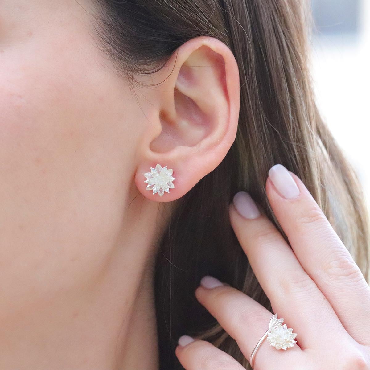 Zirkon Taşlı Lotus Çiçekli Gümüş Set