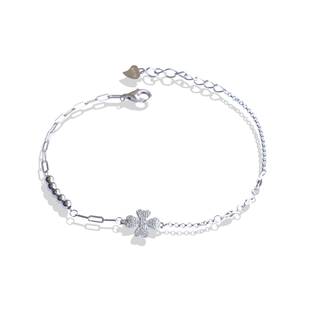 Zirkon Taşlı Yonca Trend Gümüş Yonca Bileklik