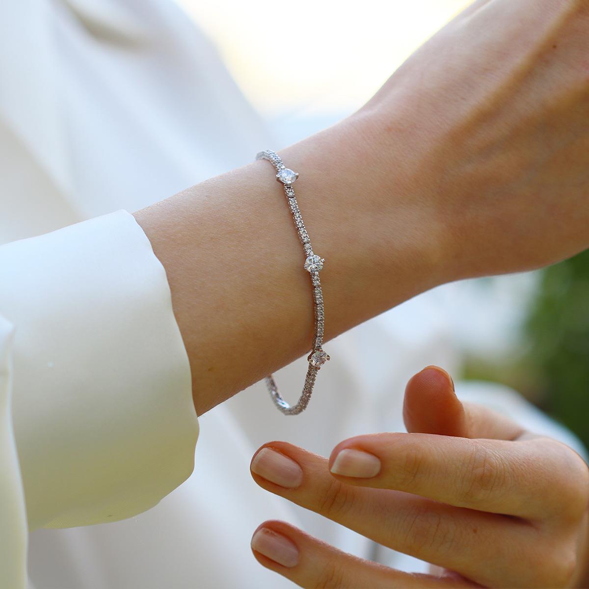 ZirkonTaşlı Su Yolu Gümüş Bileklik