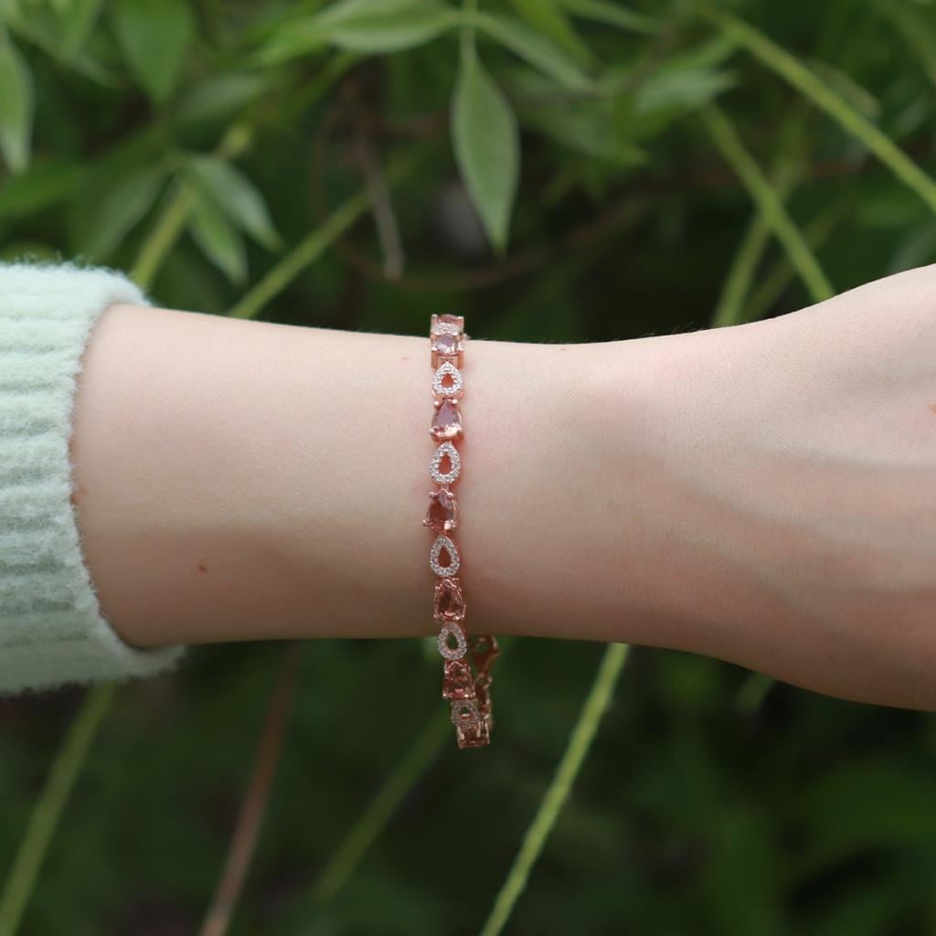 Zultanit Taşlı Damla Su Yolu Rose Gold Kaplama Gümüş Bileklik