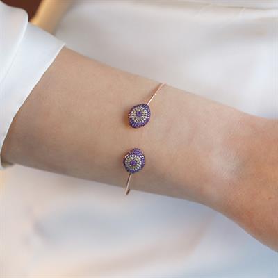 2li Nazar Mor Taşlı Rose Gold Kaplama Gümüş Kelepçe