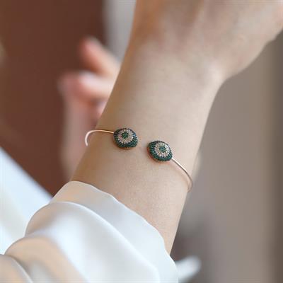 2li Nazar Yeşil Taşlı Rose Gold Kaplama Gümüş Kelepçe