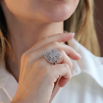 3 Boyutlu Baget Kesim Gümüş Yüzük