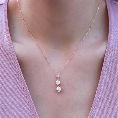 3lü Sıra Zirkon Taşlı Rose Gold Kaplama Gümüş Set